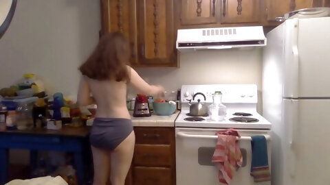Masked Beauty Wields A Sharp Knife & Drinks A Watermelon! Naked In The Kitchen Episode 32