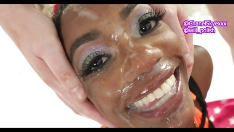 Black Ebony Petite Slut White Cock Worship, Deepthroat, Cumshot.