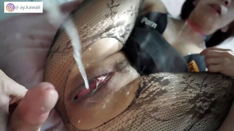 Nympho Slut Gags And Squirts On Cock